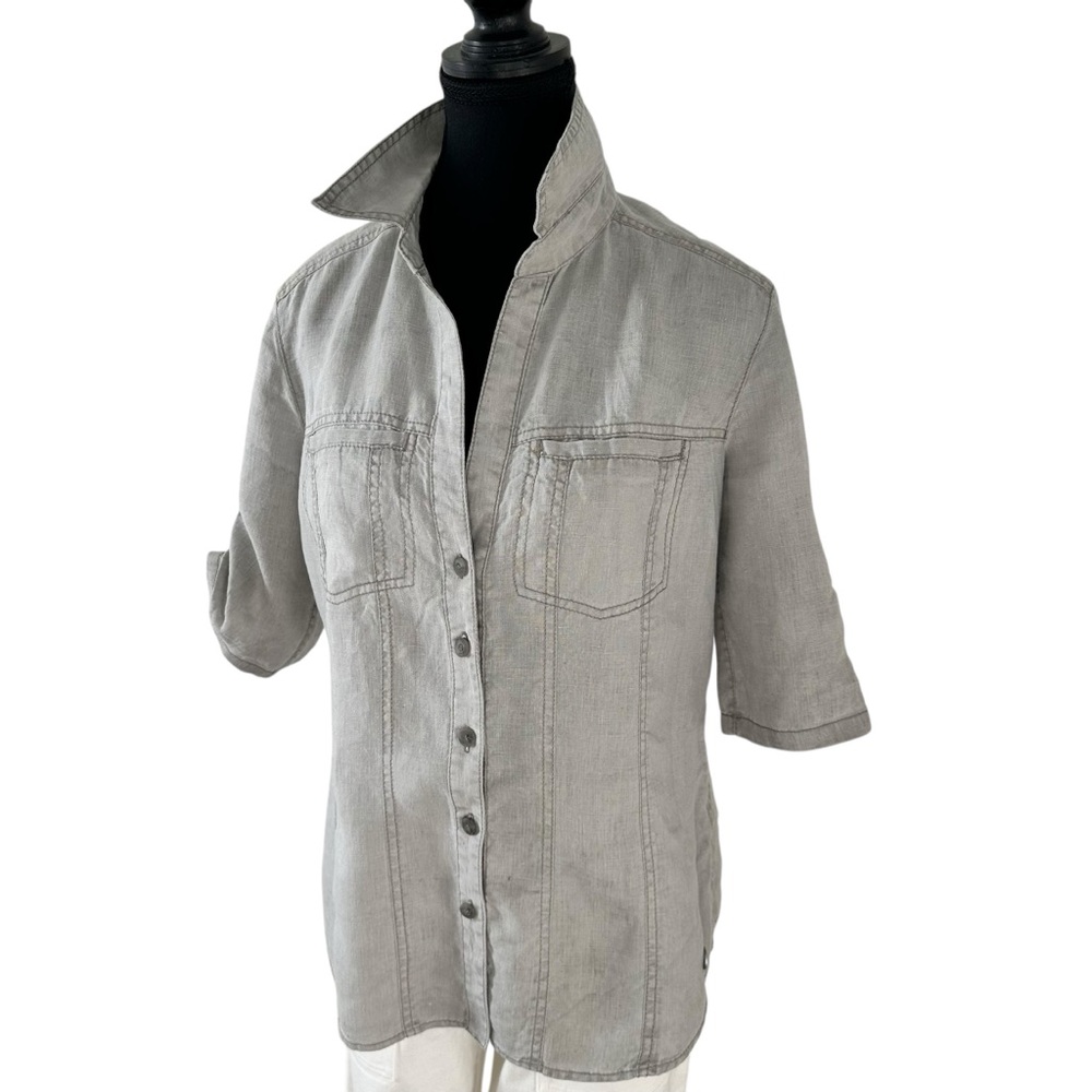 Olsen Europe Women's Gray Button Up Shirt With Front Pockets size 8